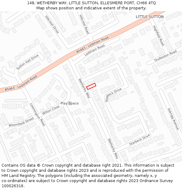 148, WETHERBY WAY, LITTLE SUTTON, ELLESMERE PORT, CH66 4TQ: Location map and indicative extent of plot