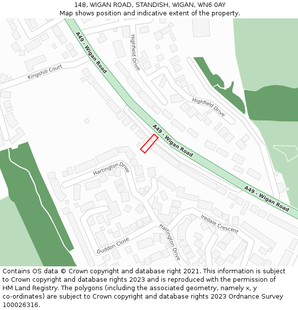 148, WIGAN ROAD, STANDISH, WIGAN, WN6 0AY: Location map and indicative extent of plot