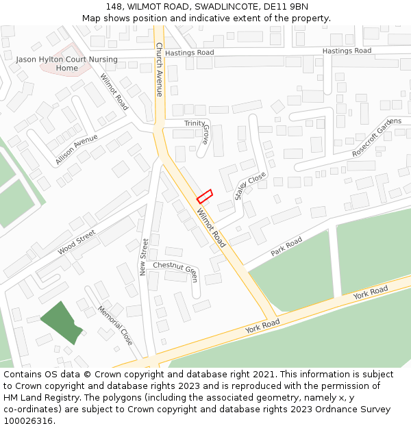 148, WILMOT ROAD, SWADLINCOTE, DE11 9BN: Location map and indicative extent of plot