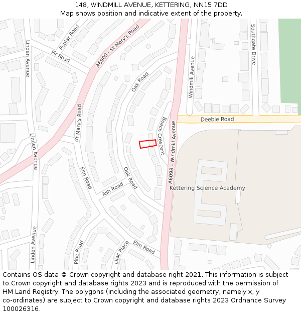 148, WINDMILL AVENUE, KETTERING, NN15 7DD: Location map and indicative extent of plot