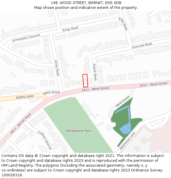148, WOOD STREET, BARNET, EN5 4DB: Location map and indicative extent of plot