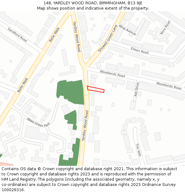 148, YARDLEY WOOD ROAD, BIRMINGHAM, B13 9JE: Location map and indicative extent of plot