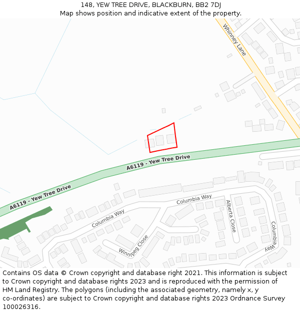 148, YEW TREE DRIVE, BLACKBURN, BB2 7DJ: Location map and indicative extent of plot