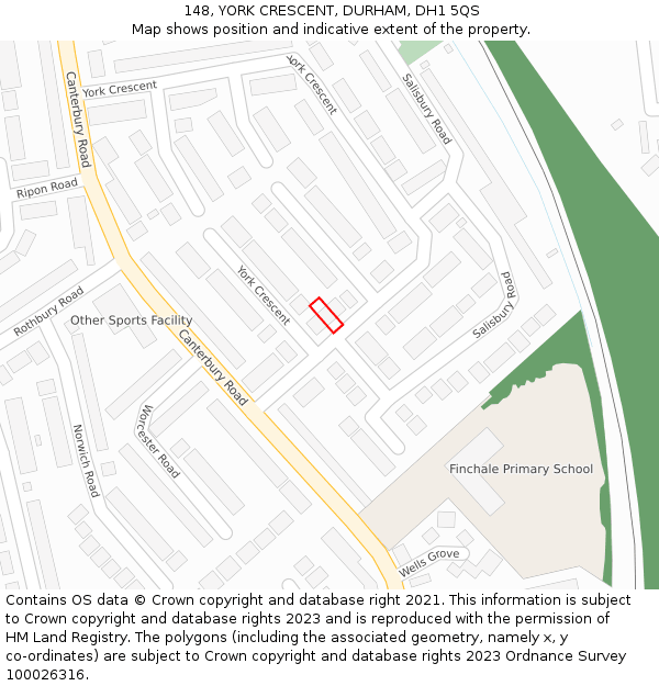 148, YORK CRESCENT, DURHAM, DH1 5QS: Location map and indicative extent of plot