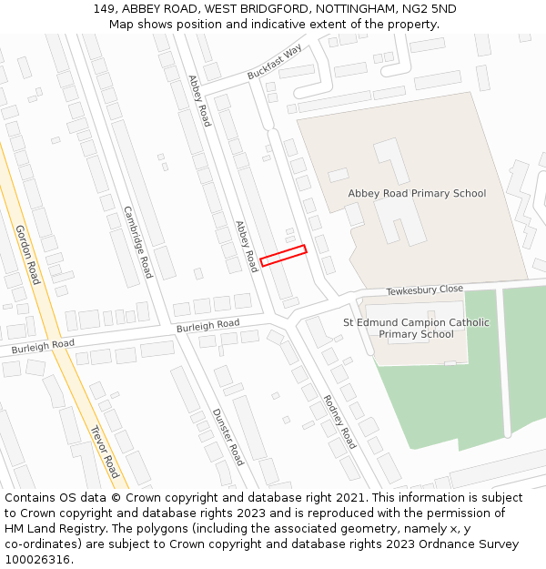 149, ABBEY ROAD, WEST BRIDGFORD, NOTTINGHAM, NG2 5ND: Location map and indicative extent of plot