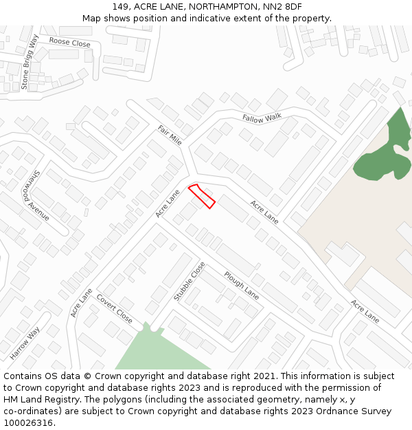 149, ACRE LANE, NORTHAMPTON, NN2 8DF: Location map and indicative extent of plot