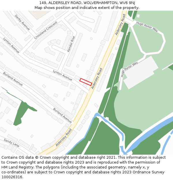 149, ALDERSLEY ROAD, WOLVERHAMPTON, WV6 9NJ: Location map and indicative extent of plot