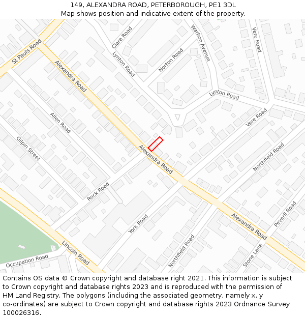 149, ALEXANDRA ROAD, PETERBOROUGH, PE1 3DL: Location map and indicative extent of plot