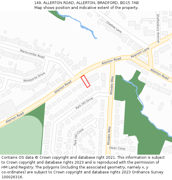 149, ALLERTON ROAD, ALLERTON, BRADFORD, BD15 7AB: Location map and indicative extent of plot