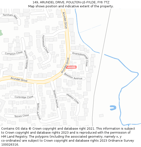 149, ARUNDEL DRIVE, POULTON-LE-FYLDE, FY6 7TZ: Location map and indicative extent of plot