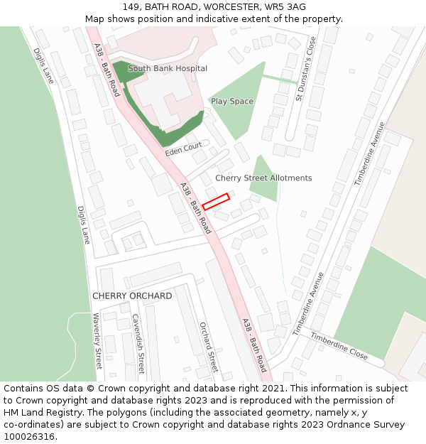 149, BATH ROAD, WORCESTER, WR5 3AG: Location map and indicative extent of plot