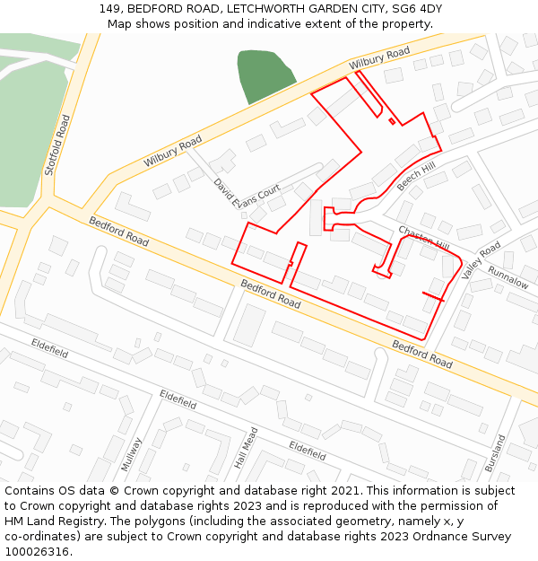 149, BEDFORD ROAD, LETCHWORTH GARDEN CITY, SG6 4DY: Location map and indicative extent of plot