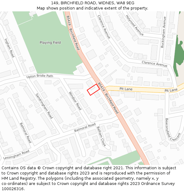 149, BIRCHFIELD ROAD, WIDNES, WA8 9EG: Location map and indicative extent of plot