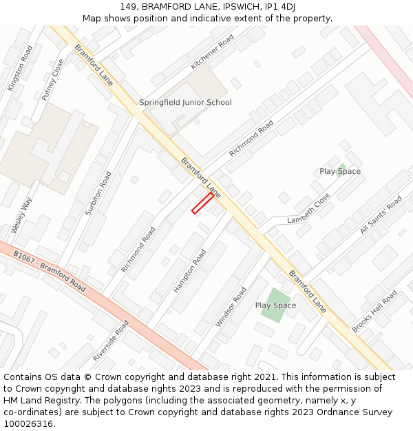 149, BRAMFORD LANE, IPSWICH, IP1 4DJ: Location map and indicative extent of plot