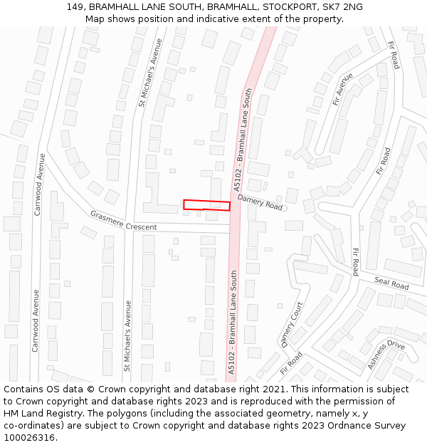149, BRAMHALL LANE SOUTH, BRAMHALL, STOCKPORT, SK7 2NG: Location map and indicative extent of plot