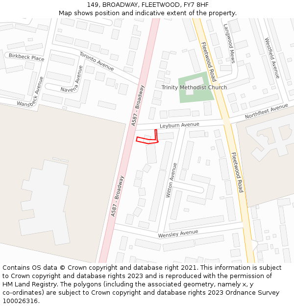 149, BROADWAY, FLEETWOOD, FY7 8HF: Location map and indicative extent of plot