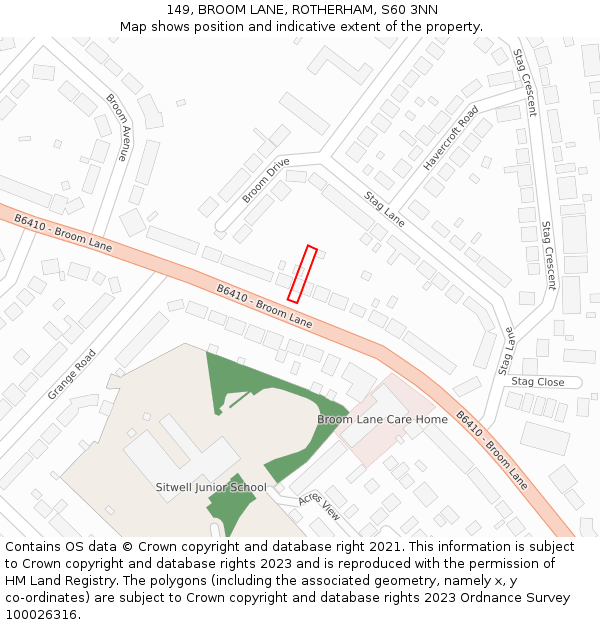 149, BROOM LANE, ROTHERHAM, S60 3NN: Location map and indicative extent of plot