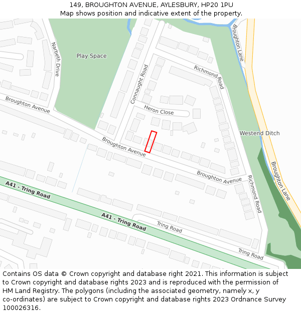 149, BROUGHTON AVENUE, AYLESBURY, HP20 1PU: Location map and indicative extent of plot