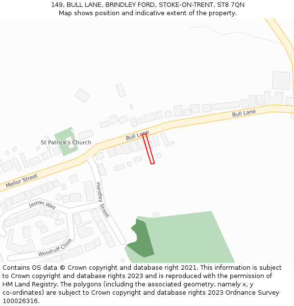149, BULL LANE, BRINDLEY FORD, STOKE-ON-TRENT, ST8 7QN: Location map and indicative extent of plot