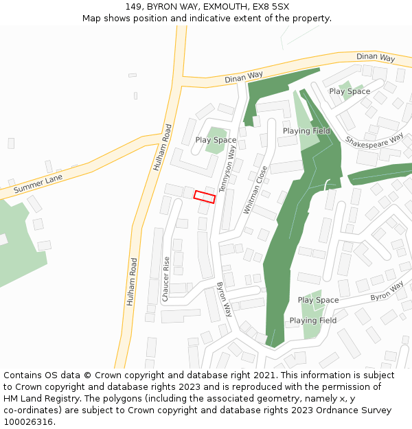 149, BYRON WAY, EXMOUTH, EX8 5SX: Location map and indicative extent of plot