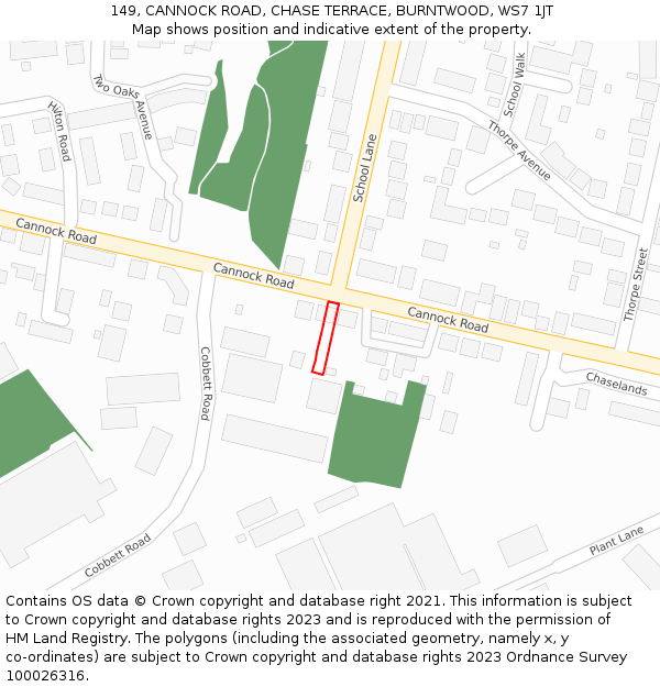 149, CANNOCK ROAD, CHASE TERRACE, BURNTWOOD, WS7 1JT: Location map and indicative extent of plot