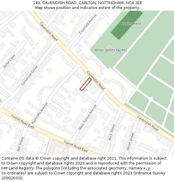 149, CAVENDISH ROAD, CARLTON, NOTTINGHAM, NG4 3EE: Location map and indicative extent of plot