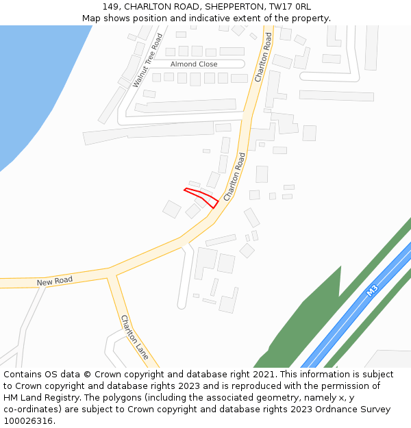 149, CHARLTON ROAD, SHEPPERTON, TW17 0RL: Location map and indicative extent of plot