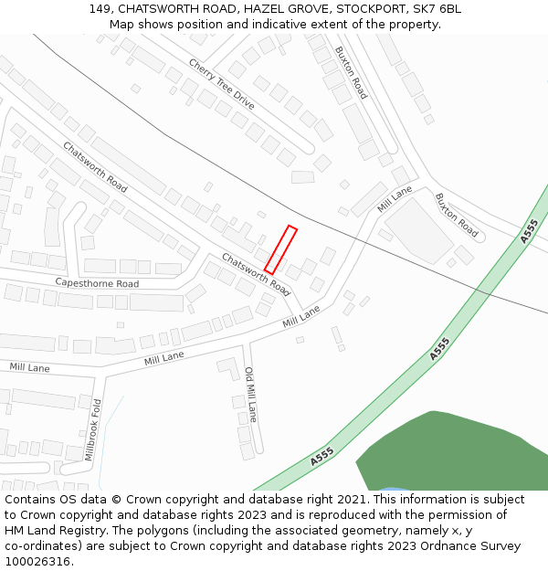 149, CHATSWORTH ROAD, HAZEL GROVE, STOCKPORT, SK7 6BL: Location map and indicative extent of plot