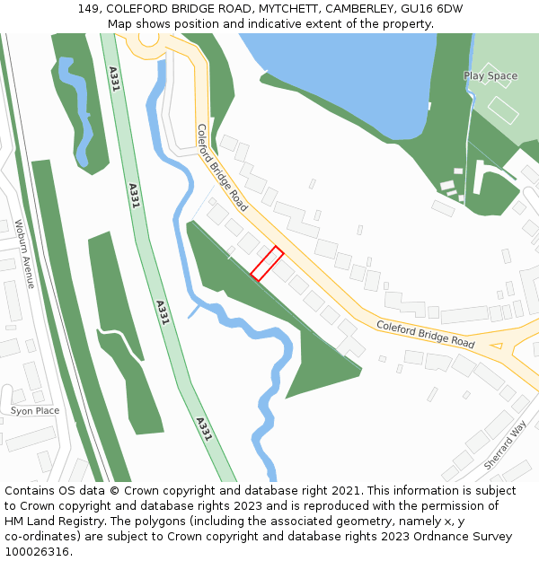 149, COLEFORD BRIDGE ROAD, MYTCHETT, CAMBERLEY, GU16 6DW: Location map and indicative extent of plot