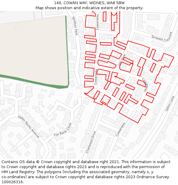 149, COWAN WAY, WIDNES, WA8 5BW: Location map and indicative extent of plot