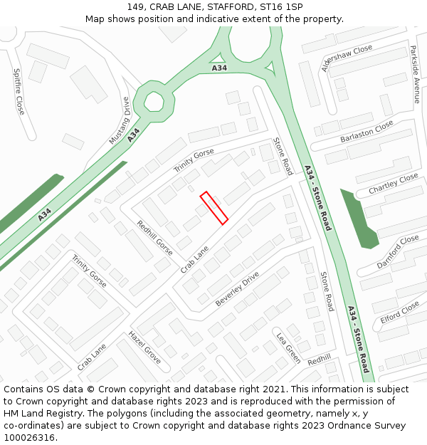 149, CRAB LANE, STAFFORD, ST16 1SP: Location map and indicative extent of plot