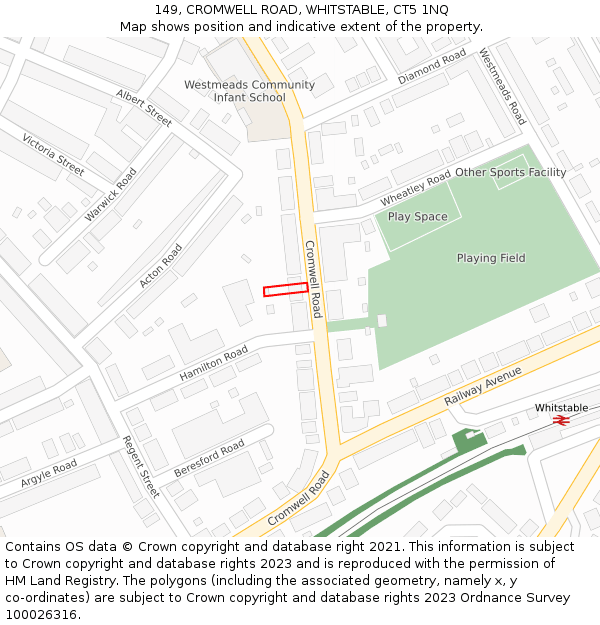 149, CROMWELL ROAD, WHITSTABLE, CT5 1NQ: Location map and indicative extent of plot