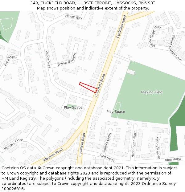 149, CUCKFIELD ROAD, HURSTPIERPOINT, HASSOCKS, BN6 9RT: Location map and indicative extent of plot