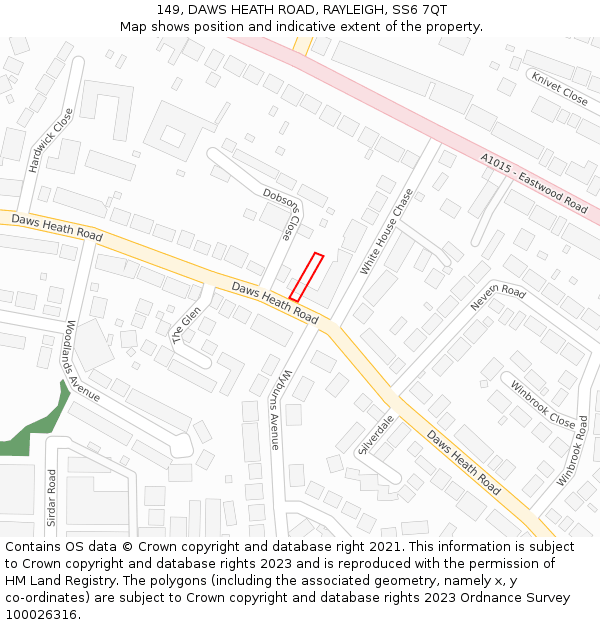 149, DAWS HEATH ROAD, RAYLEIGH, SS6 7QT: Location map and indicative extent of plot