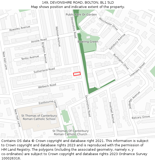 149, DEVONSHIRE ROAD, BOLTON, BL1 5LD: Location map and indicative extent of plot