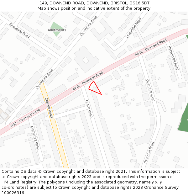 149, DOWNEND ROAD, DOWNEND, BRISTOL, BS16 5DT: Location map and indicative extent of plot