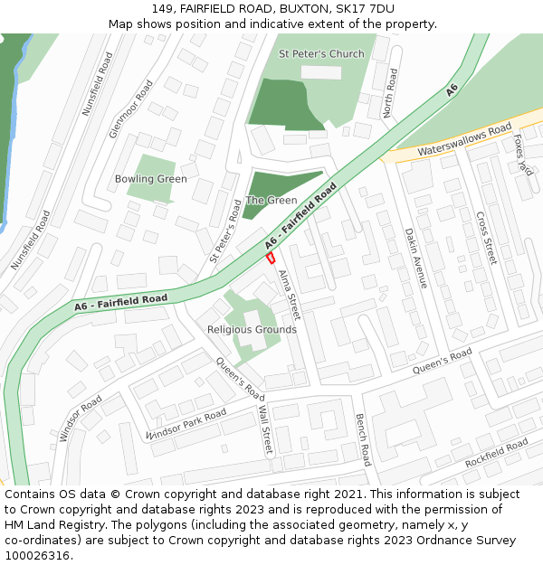 149, FAIRFIELD ROAD, BUXTON, SK17 7DU: Location map and indicative extent of plot