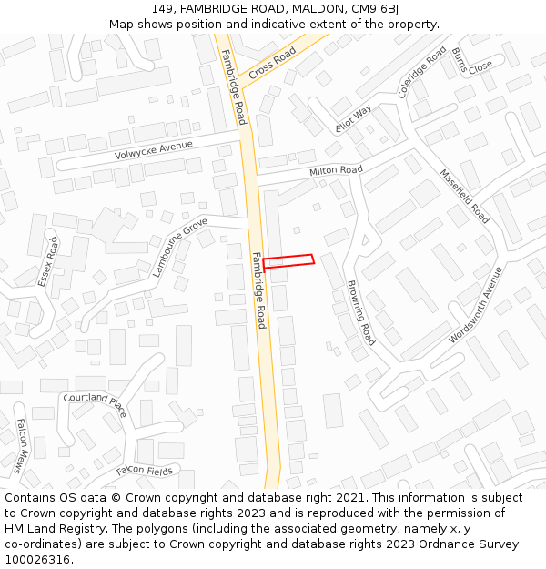 149, FAMBRIDGE ROAD, MALDON, CM9 6BJ: Location map and indicative extent of plot