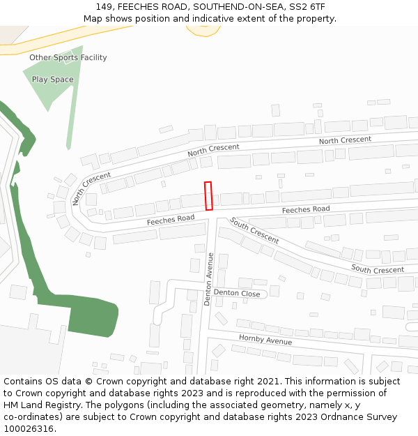 149, FEECHES ROAD, SOUTHEND-ON-SEA, SS2 6TF: Location map and indicative extent of plot