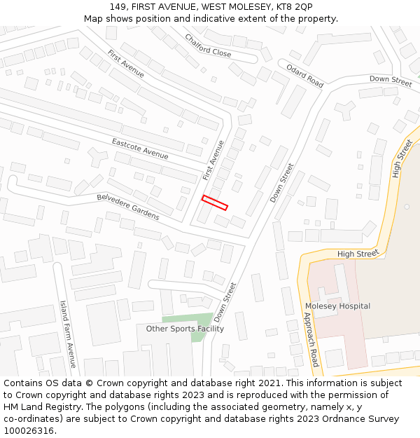 149, FIRST AVENUE, WEST MOLESEY, KT8 2QP: Location map and indicative extent of plot