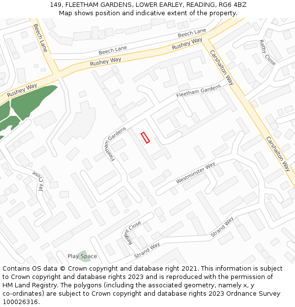 149, FLEETHAM GARDENS, LOWER EARLEY, READING, RG6 4BZ: Location map and indicative extent of plot