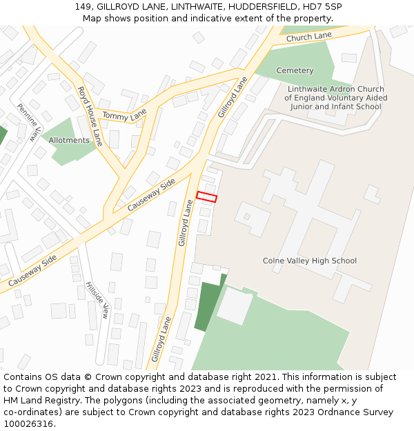 149, GILLROYD LANE, LINTHWAITE, HUDDERSFIELD, HD7 5SP: Location map and indicative extent of plot