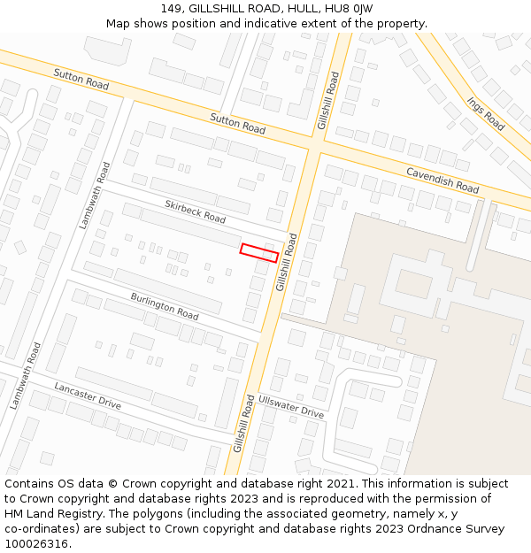 149, GILLSHILL ROAD, HULL, HU8 0JW: Location map and indicative extent of plot