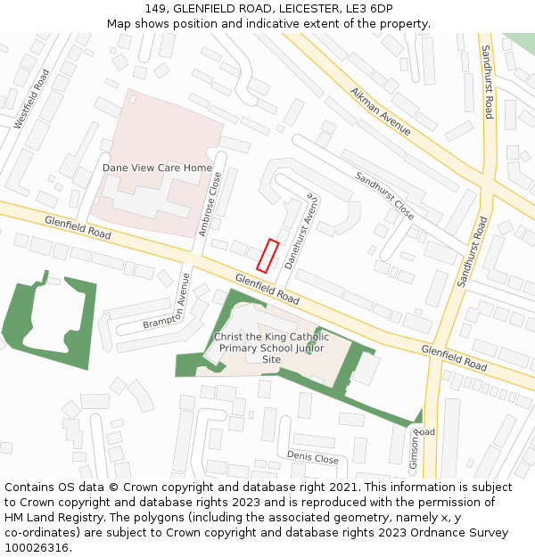 149, GLENFIELD ROAD, LEICESTER, LE3 6DP: Location map and indicative extent of plot