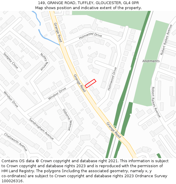 149, GRANGE ROAD, TUFFLEY, GLOUCESTER, GL4 0PR: Location map and indicative extent of plot