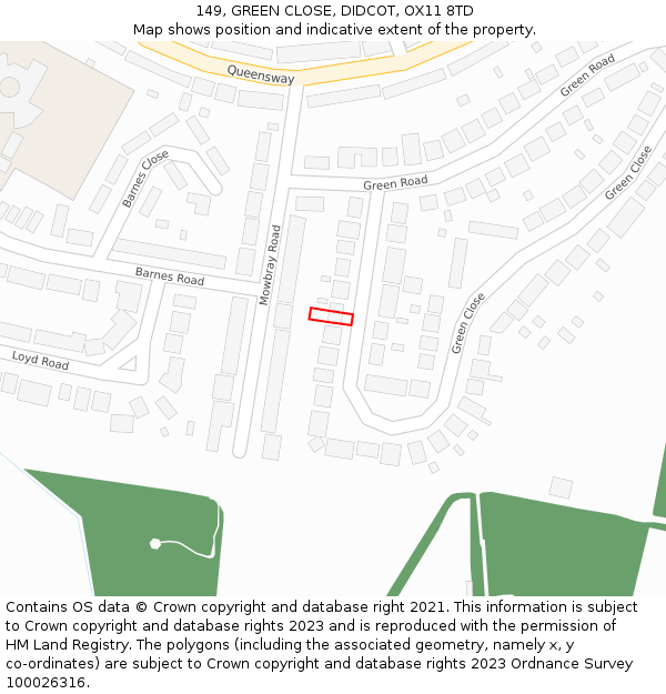 149, GREEN CLOSE, DIDCOT, OX11 8TD: Location map and indicative extent of plot