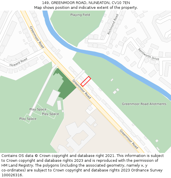 149, GREENMOOR ROAD, NUNEATON, CV10 7EN: Location map and indicative extent of plot