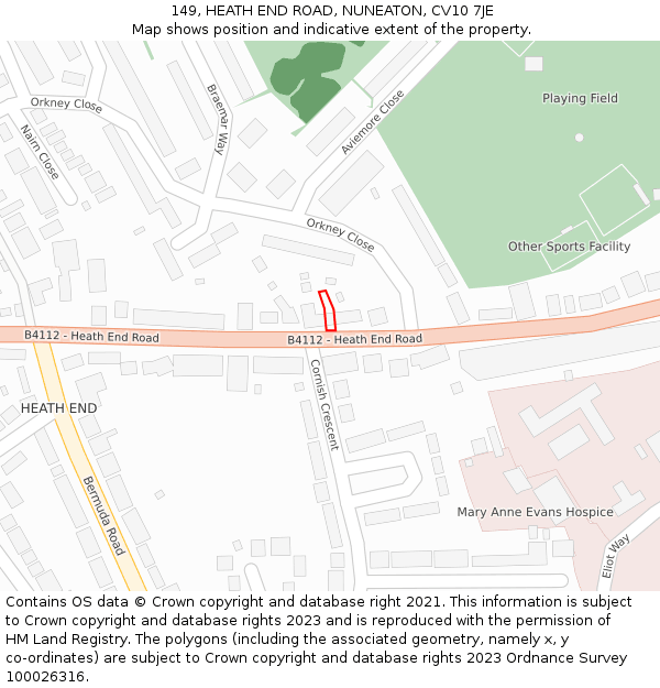 149, HEATH END ROAD, NUNEATON, CV10 7JE: Location map and indicative extent of plot