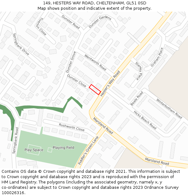 149, HESTERS WAY ROAD, CHELTENHAM, GL51 0SD: Location map and indicative extent of plot