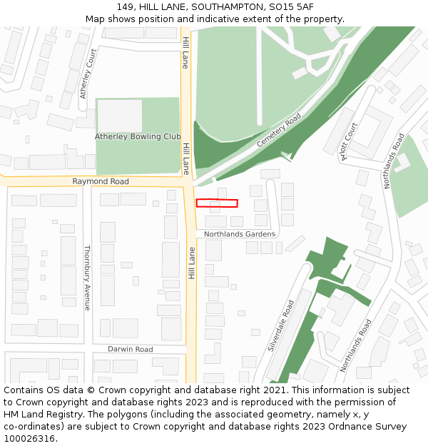 149, HILL LANE, SOUTHAMPTON, SO15 5AF: Location map and indicative extent of plot